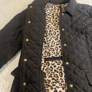 Chico's Quilted Black Puffer with Leopard Interior